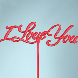 "I Love You" Valentine's Day Pick, Sign, Decoration, Cake Topper, Metallic Red On Matte Red. (Lot of 1 Bag - 12 Picks Per Bag) SALE ITEM 